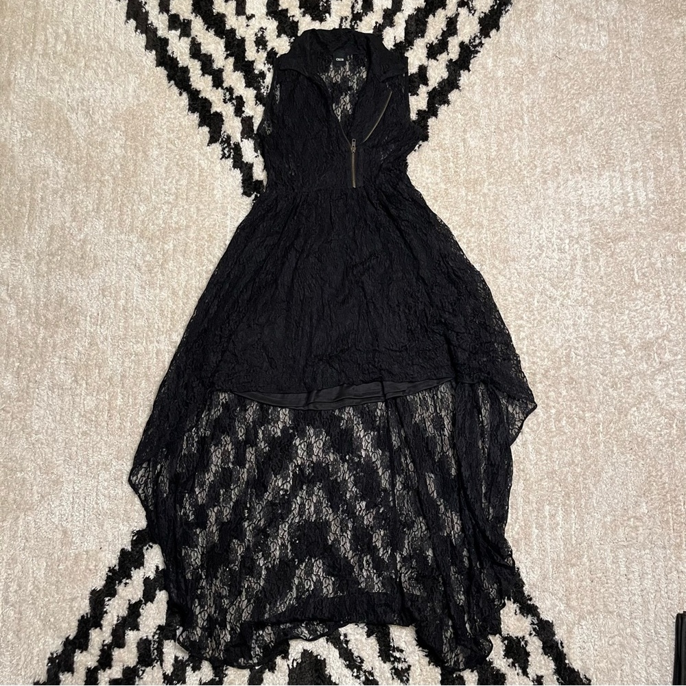 Gothic Black Lace Asymmetrical Dress